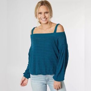 Free People Sistine Cold Shoulder Hacci
Knit Top Size Medium Teal